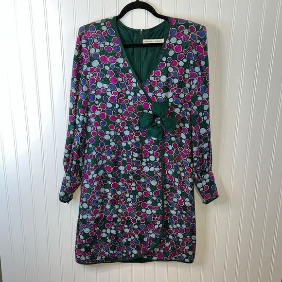 Stanley Platos Martin Ross Silk Dress Women’s Size 6 Green Polk Dot Cocktail - Picture 1 of 10